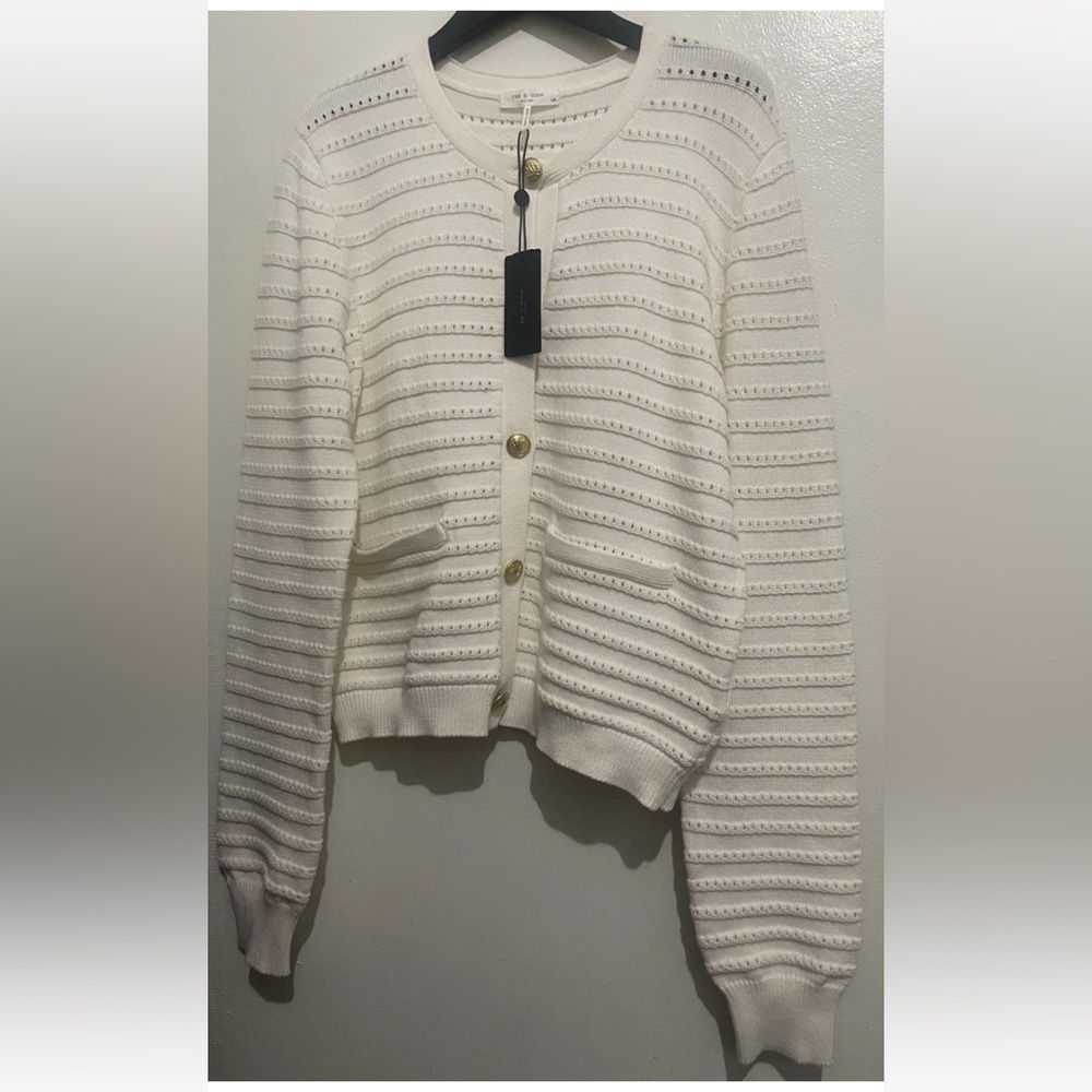 rag & bone New York Ivory Evelyn Cardigan Sweater Sz L Organic Cotton Blend NWT